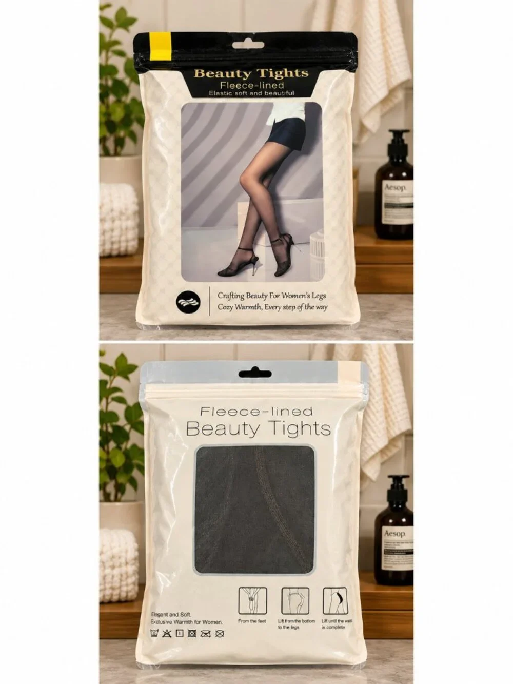 2 Pair Women’s Fleece-Lined Footed Tights Winter Pantyhose -Size Small/Med